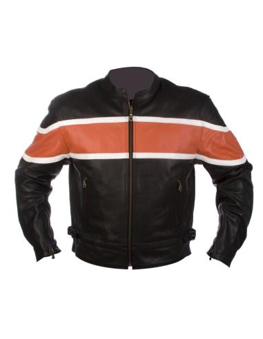 VESTE EN CUIR DE VACHETTE "ORANGE STRIPE" AVEC PROTECTIONS CE