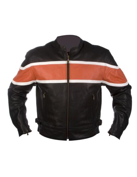 Comprar Chaqueta En Piel De Vaca "Orange Stripe" Con Protecciones Ce a precio de oferta