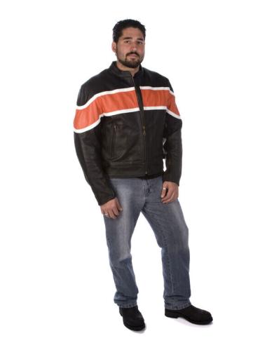 VESTE EN CUIR DE VACHETTE "ORANGE STRIPE" AVEC PROTECTIONS CE