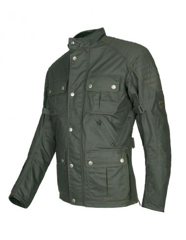 LONDON III MEN'S MOTORCYCLE GREEN JACKET: STYLE AND SAFETY IN WAXED COTTON