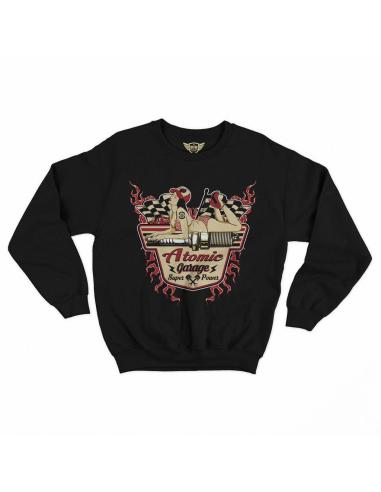 SWEAT NOIR ATOMIC GARAGE – EMBLÈME DU STYLE RÉTRO