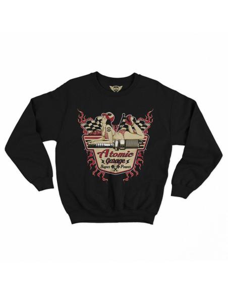 SWEAT NOIR ATOMIC GARAGE – EMBLÈME DU STYLE RÉTRO
