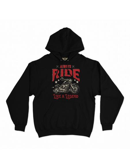 Acquista Felpa Con Cappuccio Ride Like A Legend Nera A Maniche Lunghe a prezzo scontato