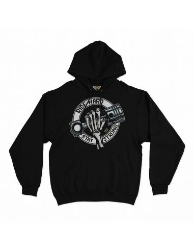 Acquista Felpa Nera con Cappuccio Ride Hard Stay Strong a prezzo scontato