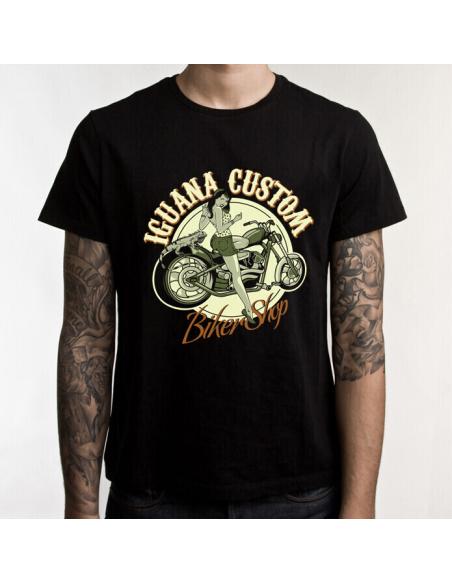 T-SHIRT NOIR À MANCHES COURTES "PIN UP" IGUANA CUSTOM COLLECTION