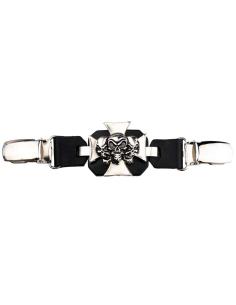 VEST EXTENDER 3 SKULLS AND CROSS WITH CLAMP CLOSURE