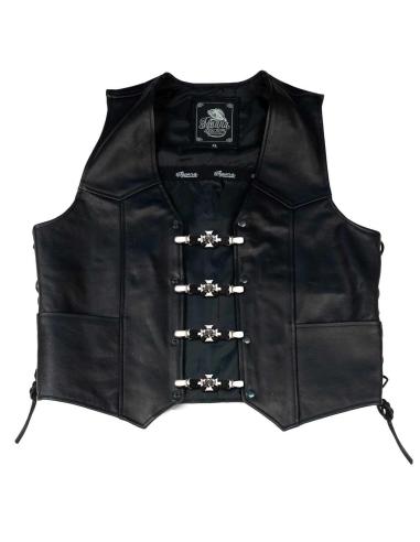 VEST EXTENDER 3 SKULLS AND CROSS WITH CLAMP CLOSURE