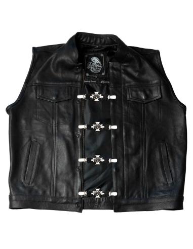 VEST EXTENDER 3 SKULLS AND CROSS WITH CLAMP CLOSURE
