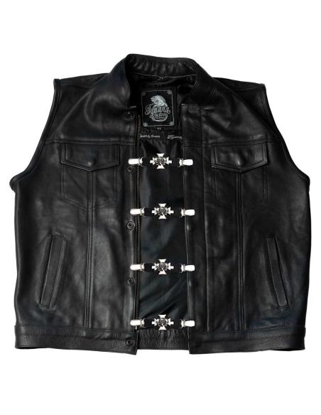 VEST EXTENDER 3 SKULLS AND CROSS WITH CLAMP CLOSURE