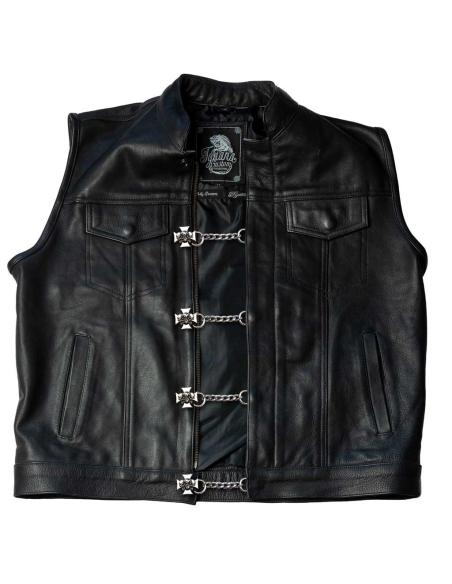 WAISTCOAT EXTENDER 3 SKULLS AND CROSS WITH CHAIN AND SNAP FASTENERS