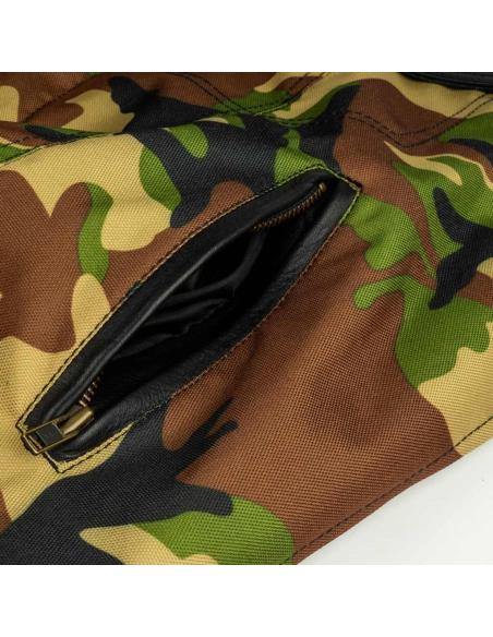 CHESTER CAMO VEST WITH LEATHER DETAILS FOR MOTORCYCLISTS