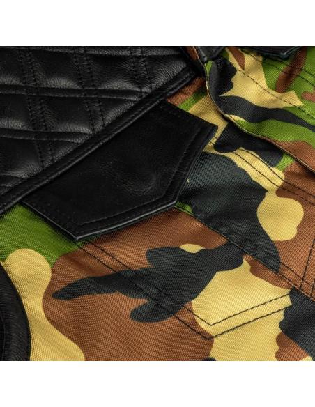 COLETE CHESTER CAMO COM DETALHES EM COURO PARA MOTOCICLISTAS