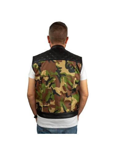 CHESTER CAMO VEST WITH LEATHER DETAILS FOR MOTORCYCLISTS
