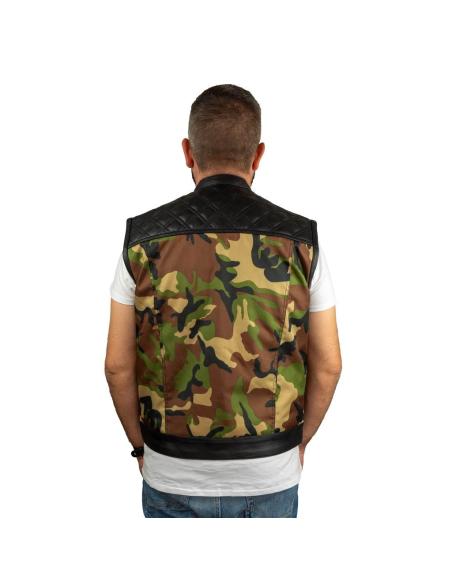 COLETE CHESTER CAMO COM DETALHES EM COURO PARA MOTOCICLISTAS