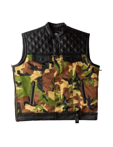 Acquista Gilet Chester Camo con Dettagli in Pelle per Motociclisti a Prezzo Scontato