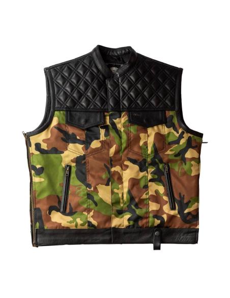 COLETE CHESTER CAMO COM DETALHES EM COURO PARA MOTOCICLISTAS