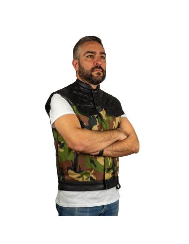 COLETE CHESTER CAMO COM DETALHES EM COURO PARA MOTOCICLISTAS