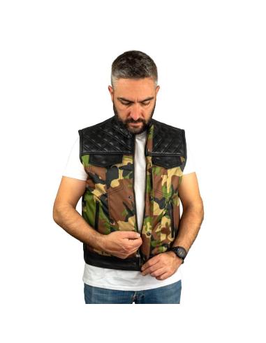 Comprar Chaleco Chester Camo Con Detalles En Cuero Para Motociclistas a precio de oferta