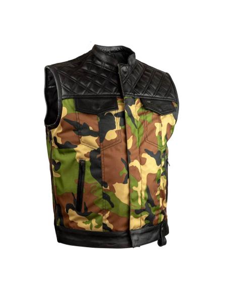 GILET CHESTER CAMO AVEC DÉTAILS EN CUIR POUR MOTOCYCLISTES