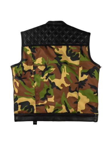 CHESTER CAMO VEST WITH LEATHER DETAILS FOR MOTORCYCLISTS