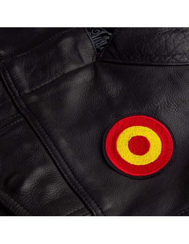 PATCH REDONDO DE 6 CM. BORDADO COM A BANDEIRA ESPANHOLA.
