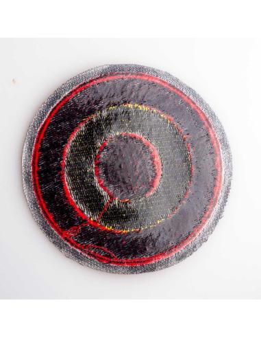 PATCH REDONDO DE 8 CM. BORDADO COM A BANDEIRA ESPANHOLA.