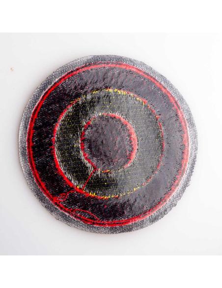 PATCH REDONDO DE 8 CM. BORDADO COM A BANDEIRA ESPANHOLA.