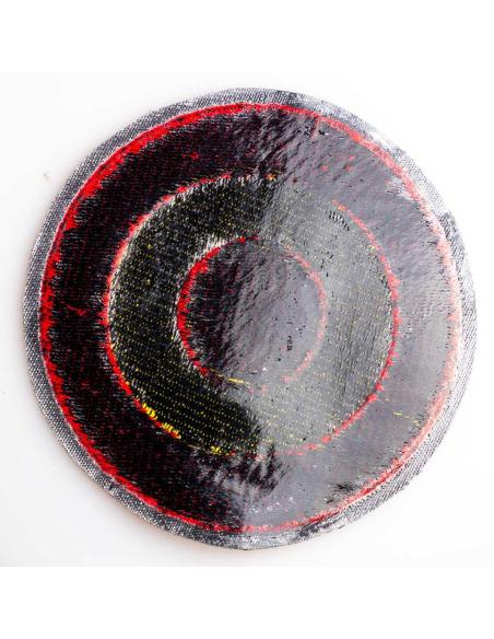 PATCH REDONDO DE 10 CM. BORDADO COM A BANDEIRA ESPANHOLA.