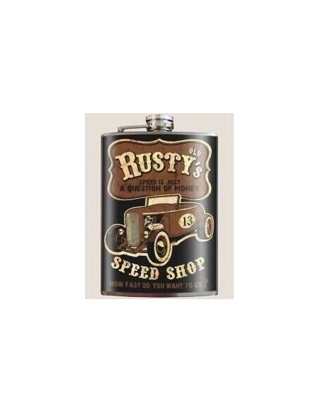 RUSTY'S SPEED SHOP" FLASK