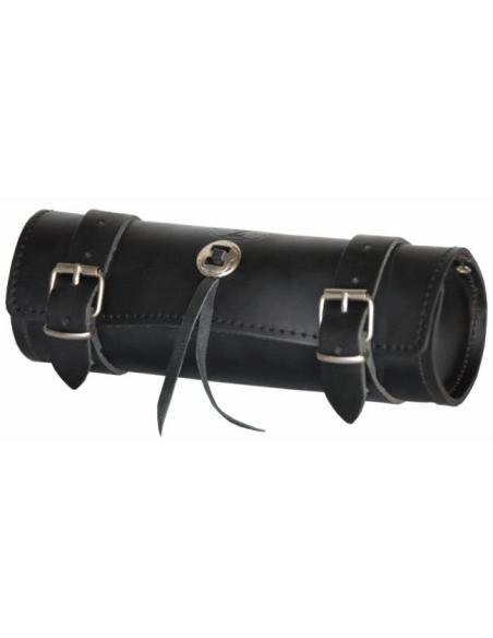 PETIT ROULEAU EN CUIR NOIR BASIQUE AVEC CONCHO