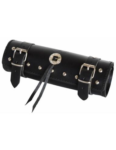 PETIT ROULEAU EN CUIR NOIR CLASSIQUE AVEC TIGES ET CONCHO