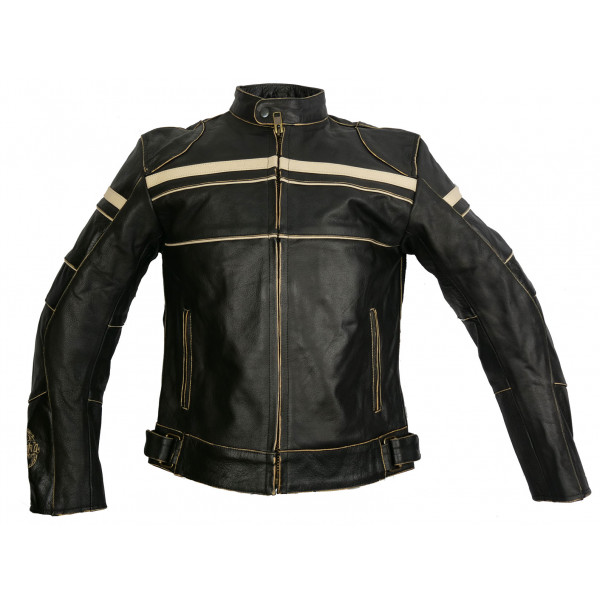 OLD RACER AGED LEATHER JACKET WITH PROTECTIONS CE