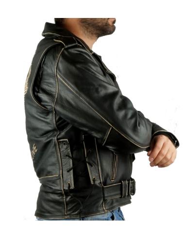 LEATHER JACKET AGED EAGLE WITH PROTECTIONS CE