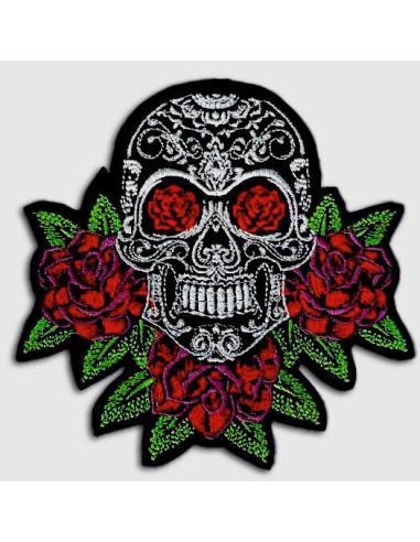PATCHE MEXICAN SKULL ROSES 12 X 12  CM