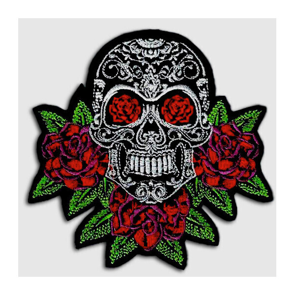 PATCHE MEXICAN SKULL ROSES 20 X 20 CM