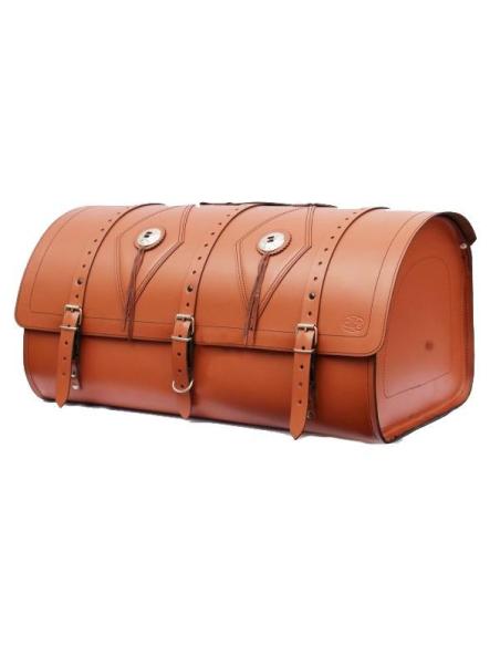 COFFRE EN CUIR BIG-FOOT MARRON CLAIR AVEC LOSANGES