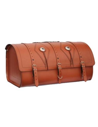 COFFRE EN CUIR BIG-FOOT MARRON CLAIR AVEC LOSANGES