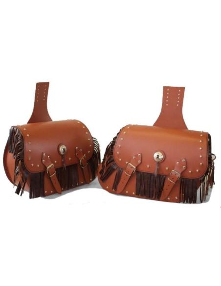 TORELO BROWN LEATHER SADDLEBAGS WITH FRINGES