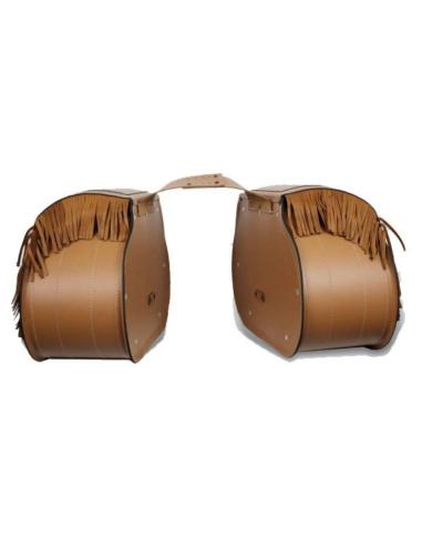 Comprar Alforjas De Cuero Campeador Camel Con Flecos a precio de oferta