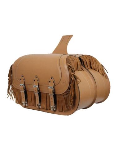 ALFORJAS DE COURO CAMPEADOR CAMEL COM FRANJAS