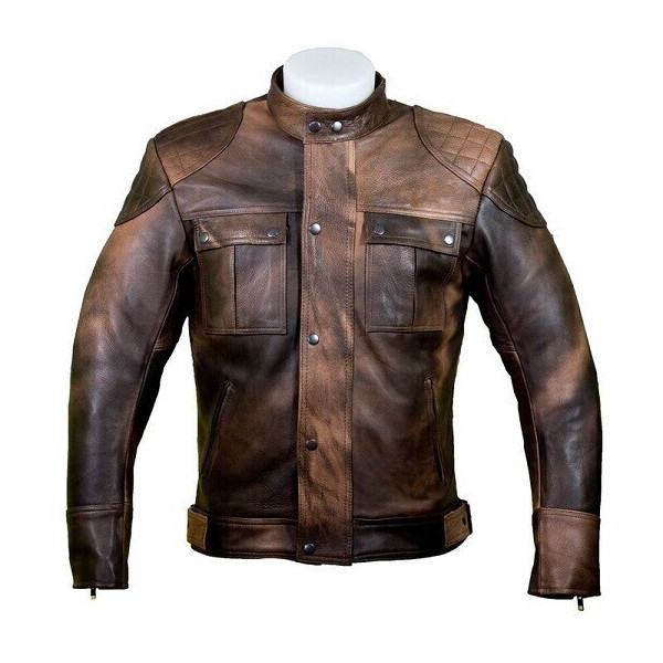 BROWN REAL LEATHER JACKET "FIFTY-EIGHT" WIHT CE PROTECTIOS