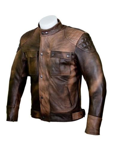 BROWN REAL LEATHER JACKET "FIFTY-EIGHT" WIHT CE PROTECTIOS