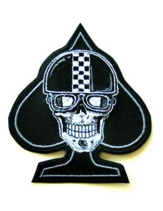 RACER SPADE SKULL 16 X 14 CM PATCH - BLACK LEATHER