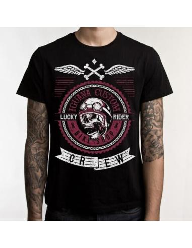 T-SHIRT NOIR À MANCHES COURTES "LUCKY RIDER" IGUANA CUSTOM COLLECTIO