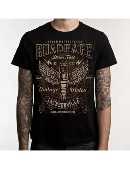 T-SHIRT NOIR À MANCHES COURTES "ROAD RACE" IGUANA CUSTOM COLLECT