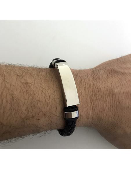 BRACELETE DE COURO DE AÇO TRANÇADO LASER PERSONALIZADO GRAVADO
