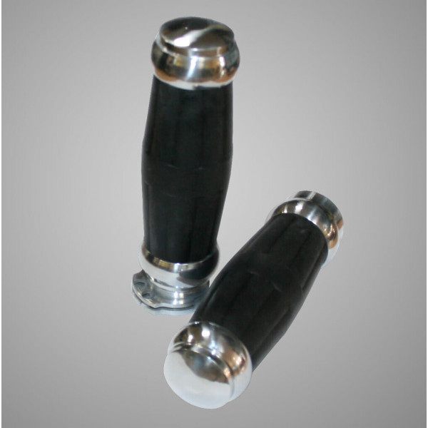 POLISHED ALUMINIUM GRIPS WITH BLACK VINTAGE RUBBER
