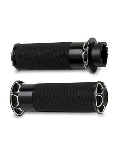 NESS BEVELLED PUNHOS DE FUSÃO PRETA PARA HARLEY