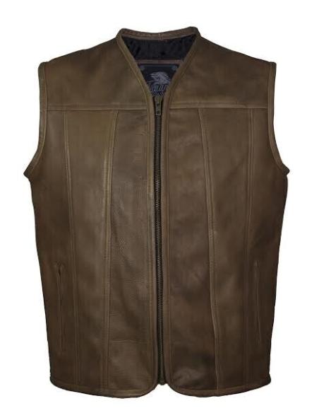 Acquista Gilet "Route" in Pelle Marrone di Prima Qualità a Prezzo Scontato