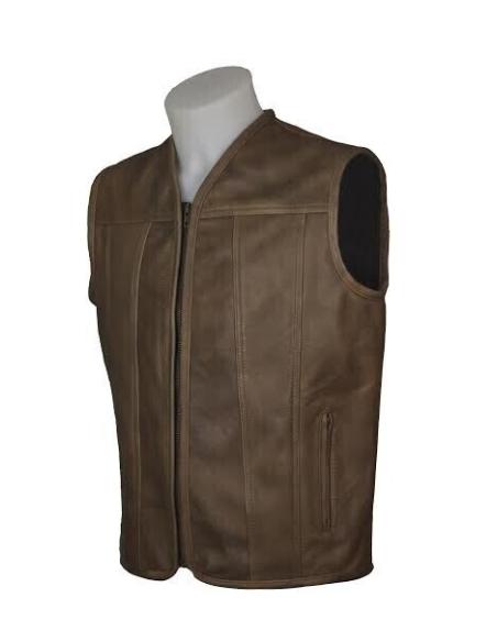 Acquista Gilet "Route" in Pelle Marrone di Prima Qualità a Prezzo Scontato